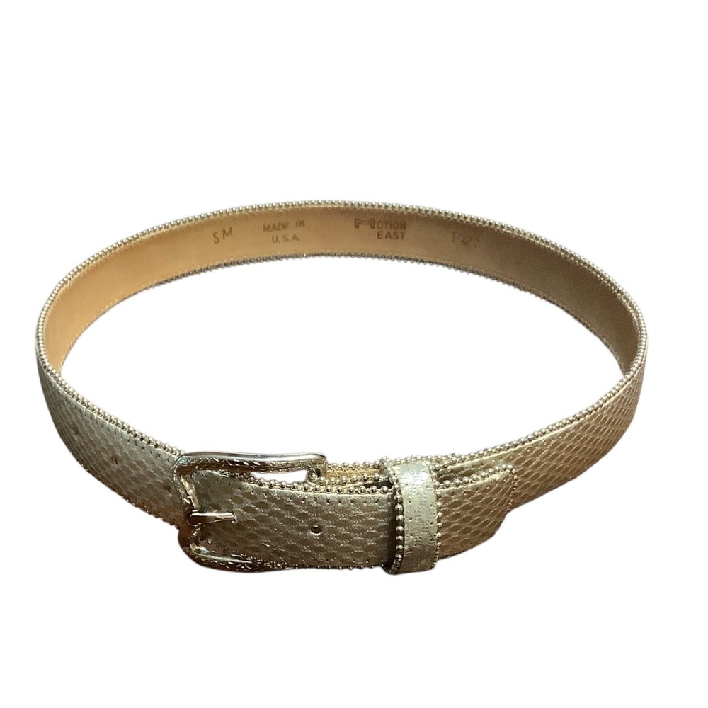 Motion East Vintage Metallic Silver Gold Snake Embossed Belt Made in USA S/M
